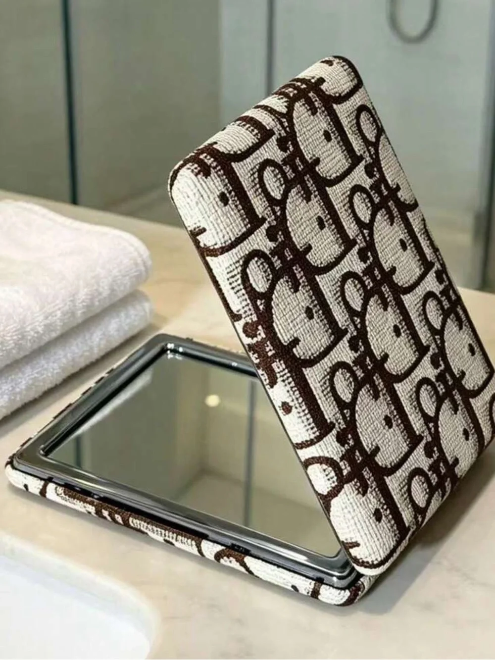 Designer inspired Cream and Brown purse mirror